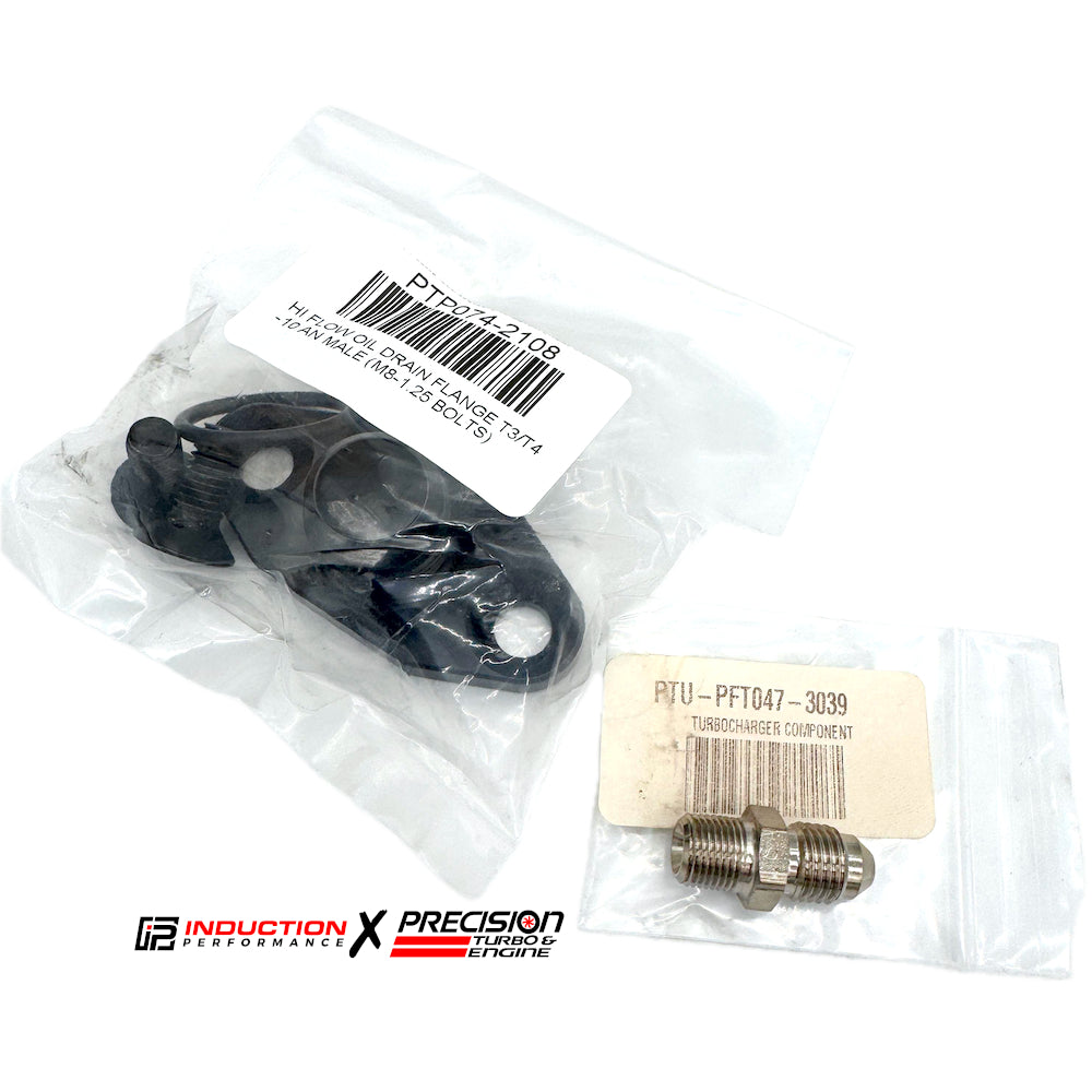 Precision Turbo and Engine - High Flow Oil Drain Flange & Oil Feed Fitting for T3 / T4 Turbochargers